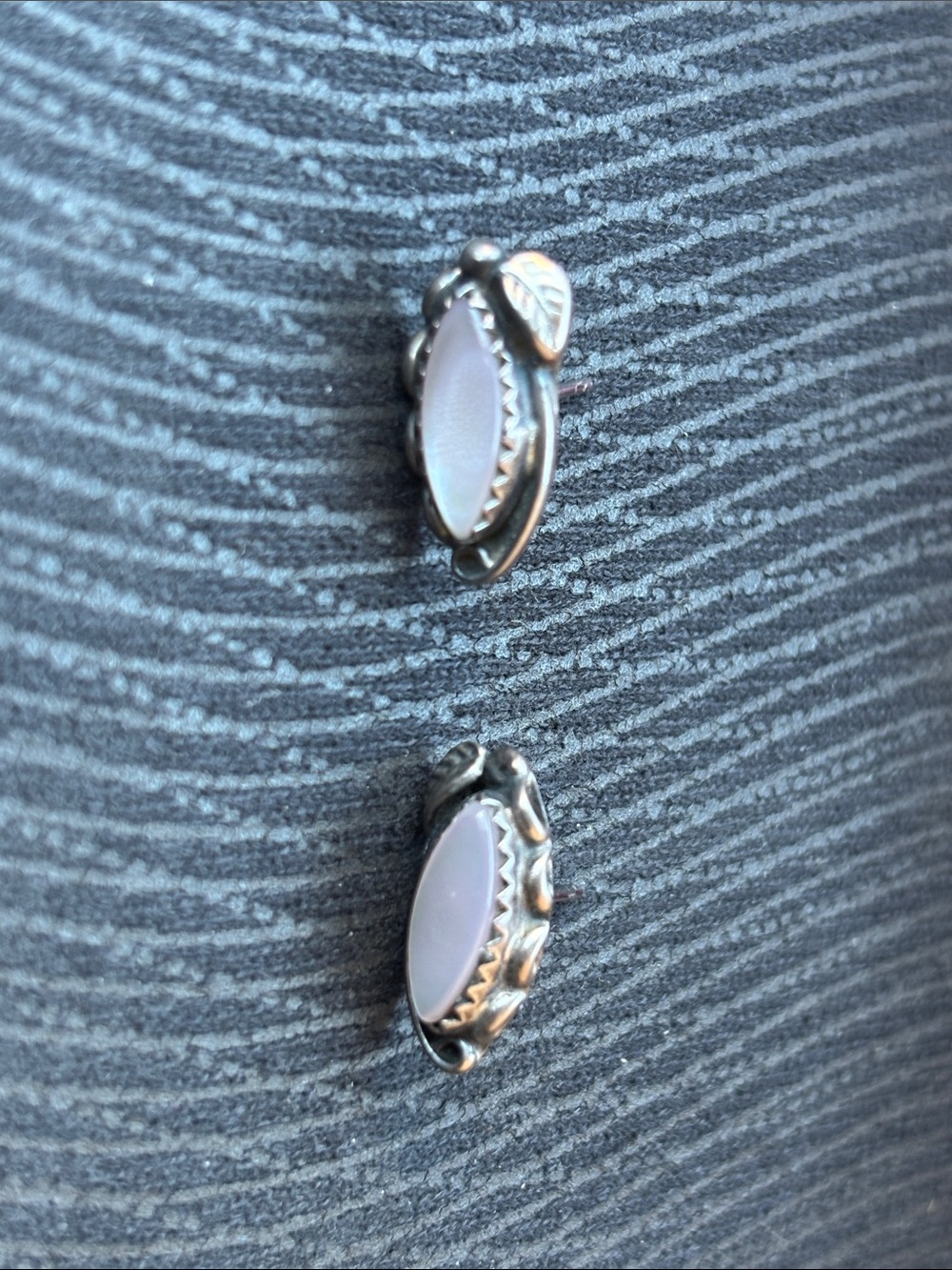 Vintage Sterling Silver light Pink Marquise MOP MOTHER OF PEARL Stud Earrings SC